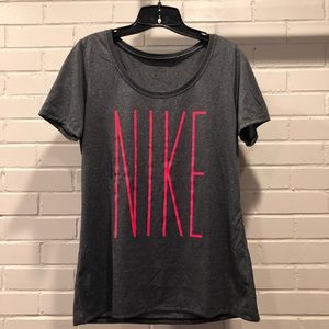 Nike Grey Workout Shirt with Hot Pink Logo, Medium